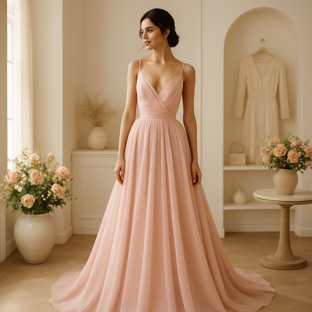 Modelo usando un elegante vestido de renta en la boutique The Best Dress MX
